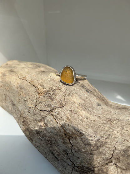 Amber sea glass ring UK size Q