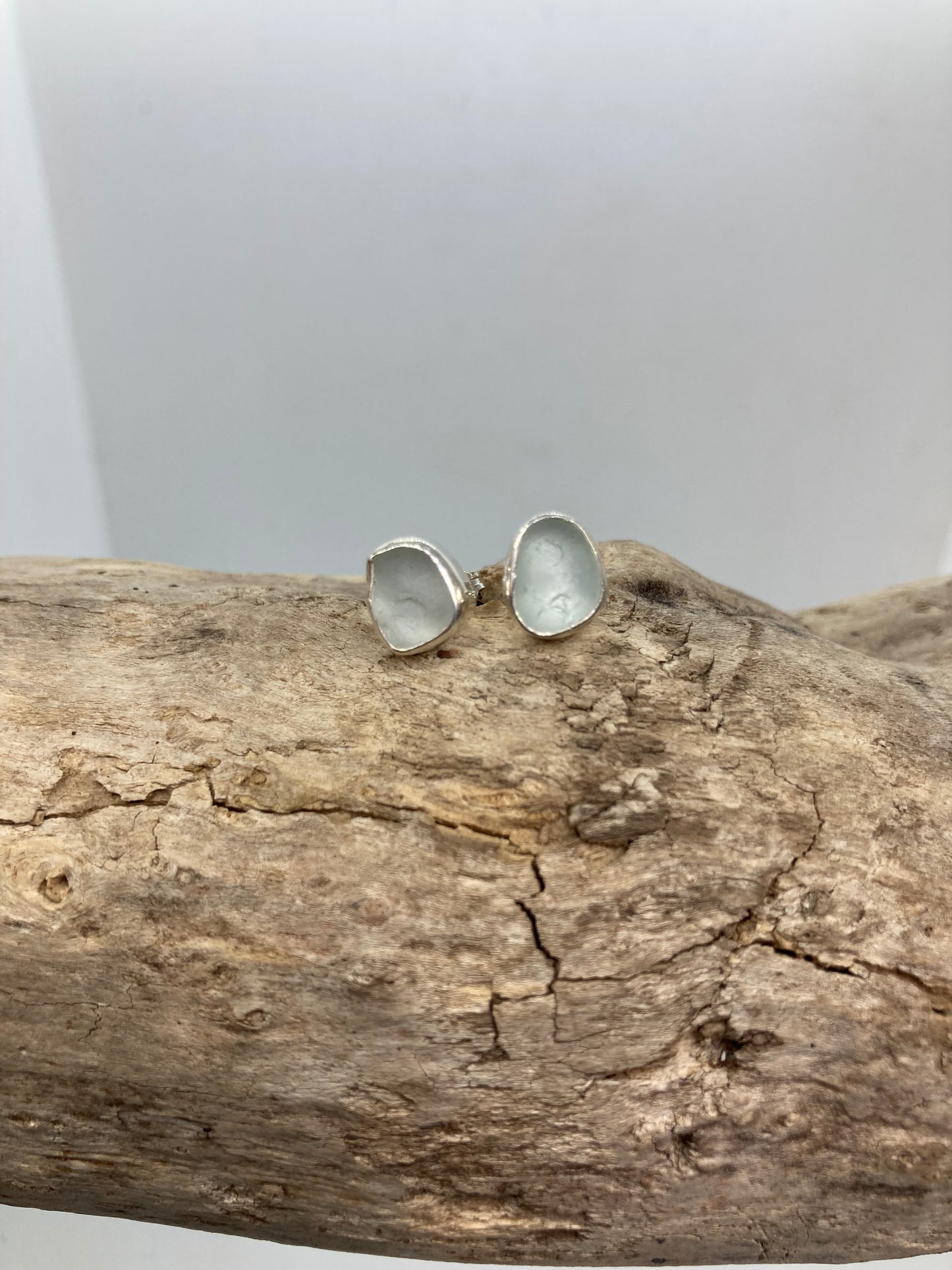 White Sea glass sterling silver studs