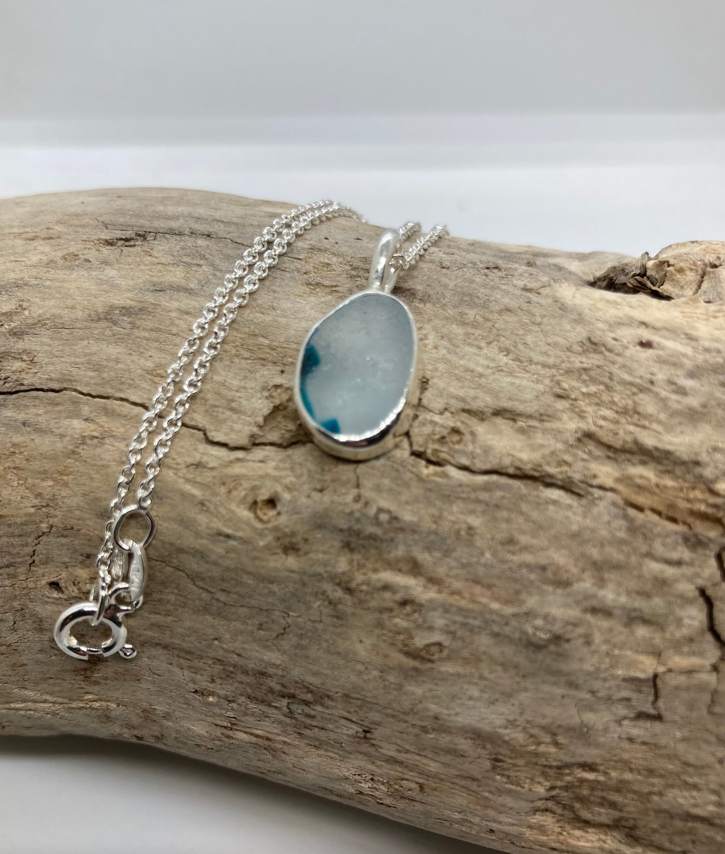 Beautiful turquoise and White Sea glass pendant