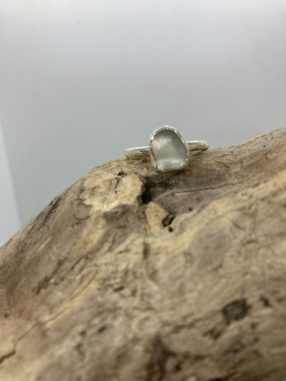 White Sea glass hammered ring UK size Q