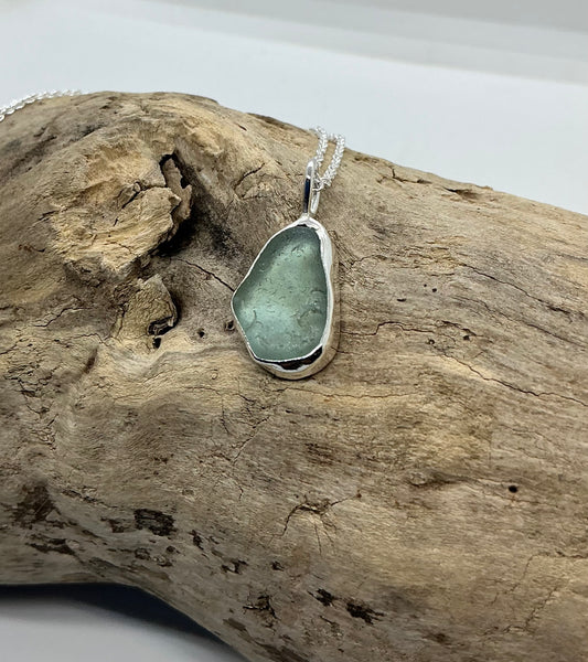Aqua sea glass pendant