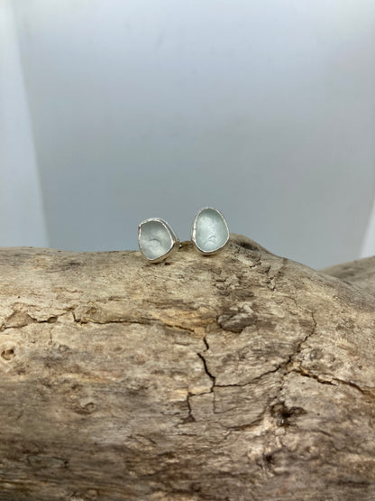 White Sea glass sterling silver studs