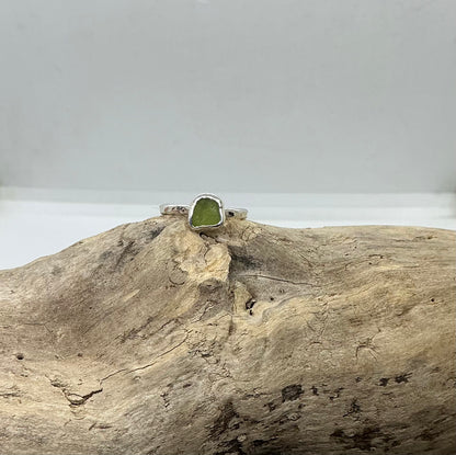 Green Seaham sea glass ring UK size O