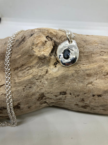 Molten sterling silver sapphire pendant
