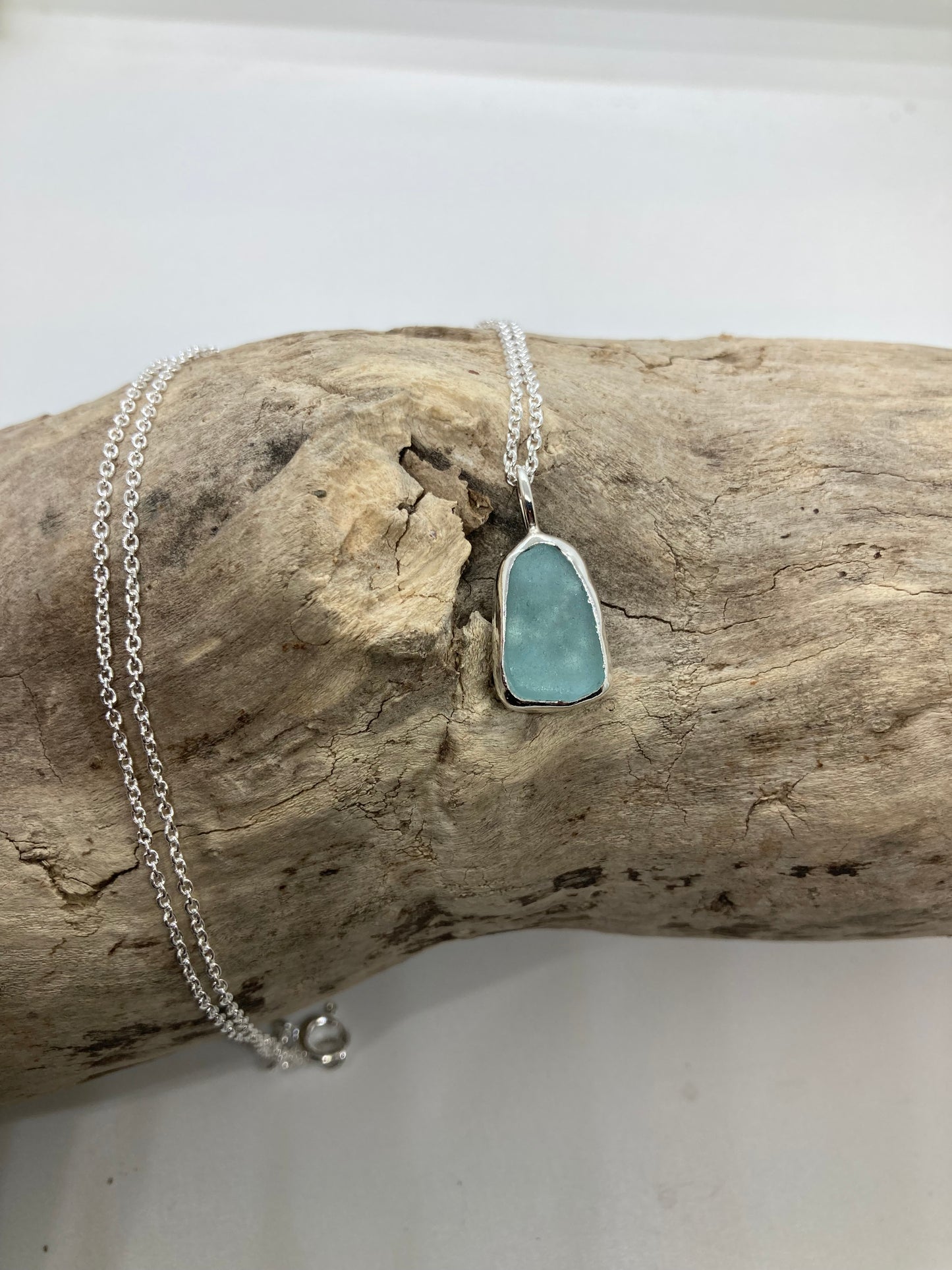 Pale Aquamarine sea glass pendant