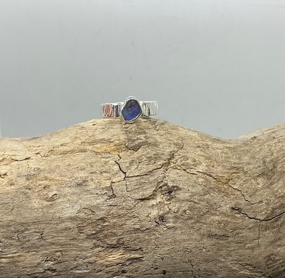 Shades of purple sea glass ring UK size N