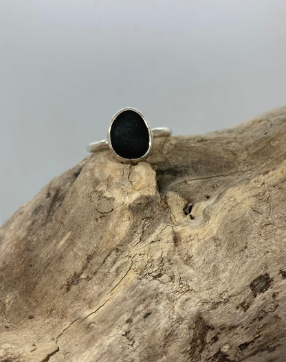 Black Sea glass ring UK Size Q