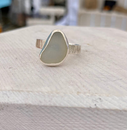 Rare Opalescent sea glass ring UK size P1/2