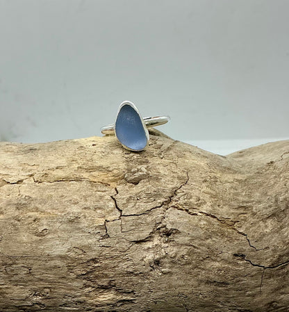 Beautiful rare Lavender blue sea glass ring UK size P1/2