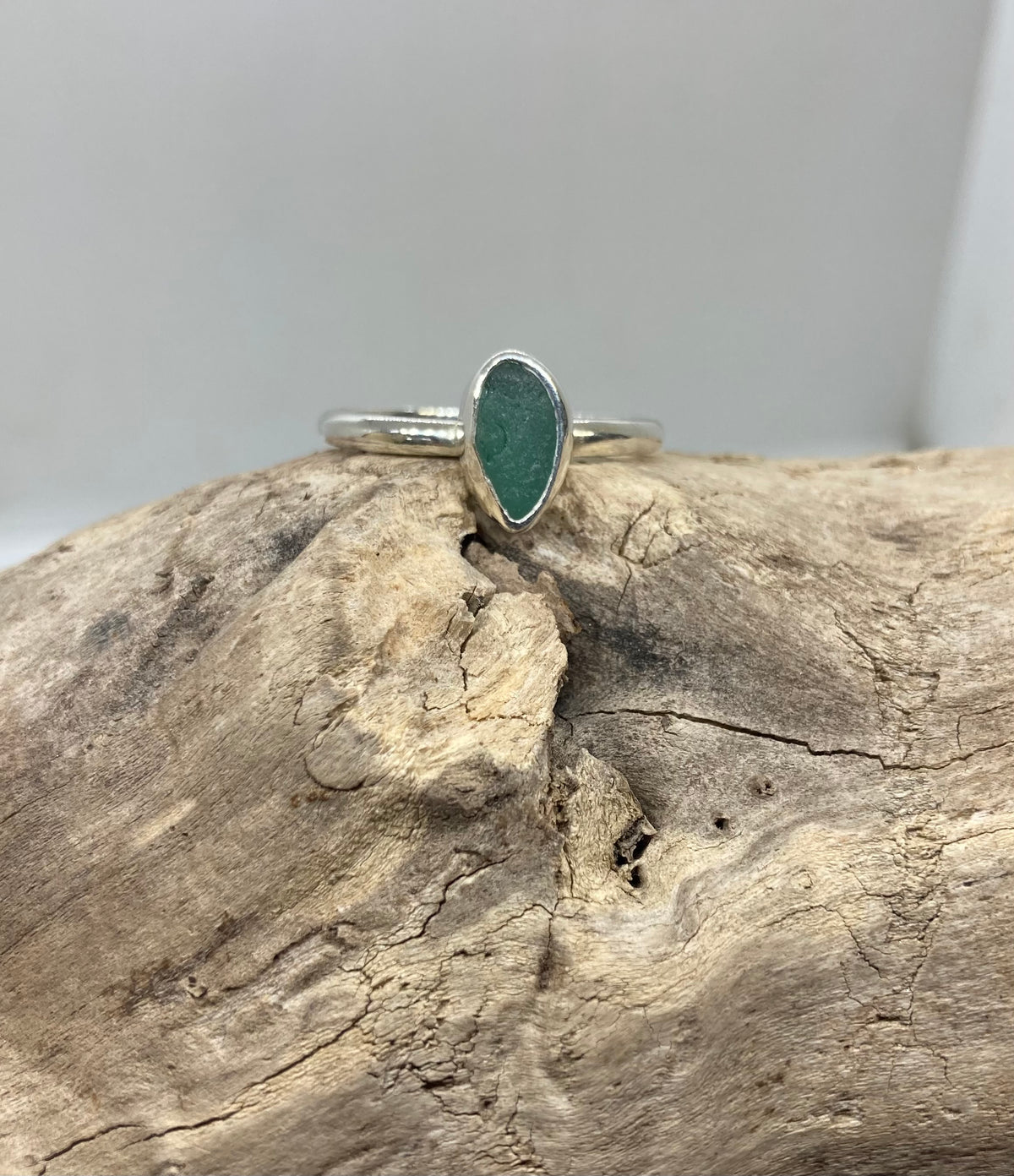 Light teal green Seaham sea glass ring UK size U