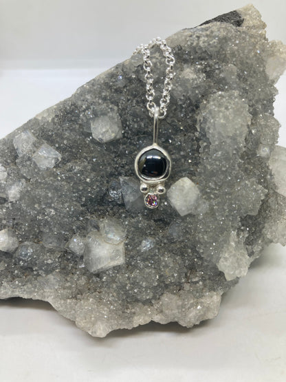 Hematite and pink CZ sterling silver pendant