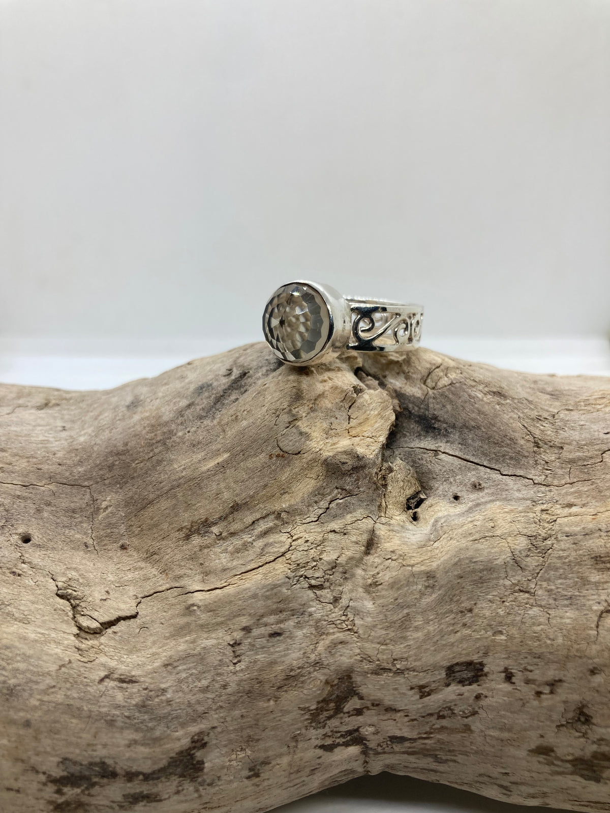 Smokey Quartz sterling silver ring UK size R