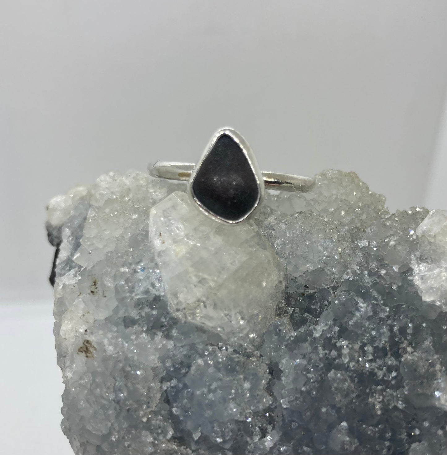 Black Sea glass ring UK size T