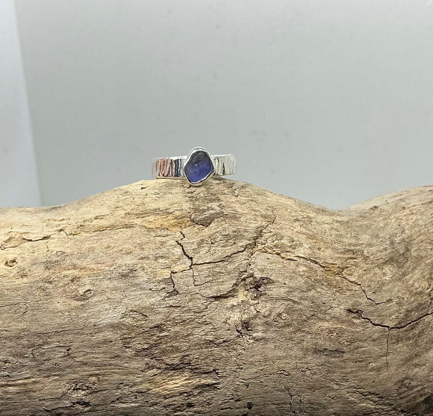 Shades of purple sea glass ring UK size N