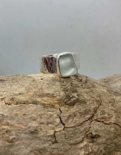 Chunky White Sea glass ring UK size S