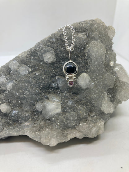 Hematite and pink CZ sterling silver pendant