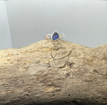 Shades of purple sea glass ring UK size N