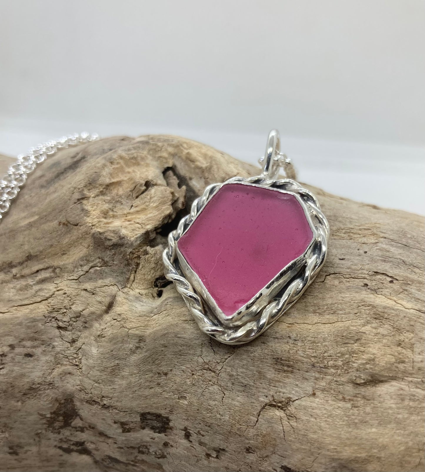 Large rare pink sea glass pendant