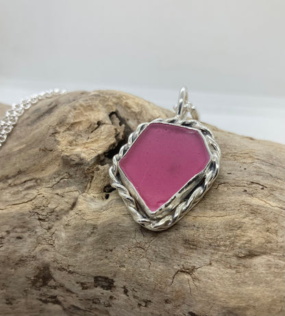 Large rare pink sea glass pendant