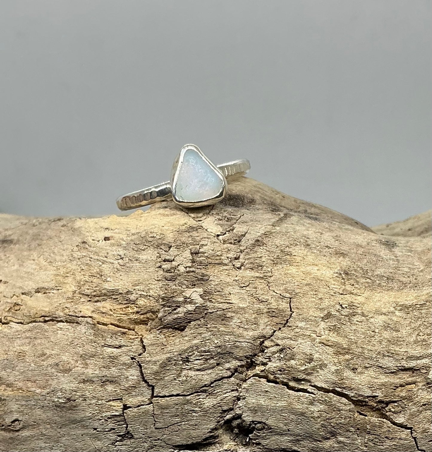 Rare Opalescent sea glass ring UK size O1/2