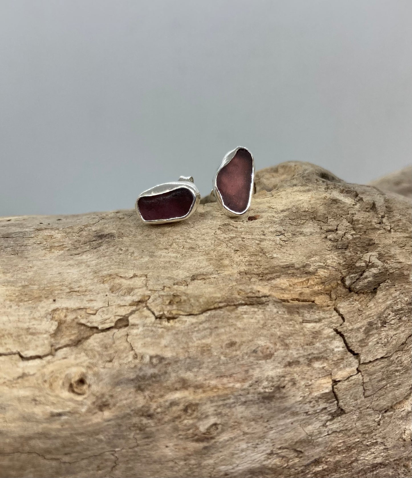 Rare Purple sea glass stud earrings
