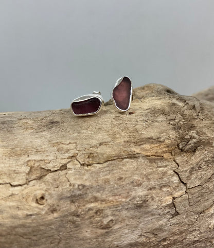 Rare Purple sea glass stud earrings