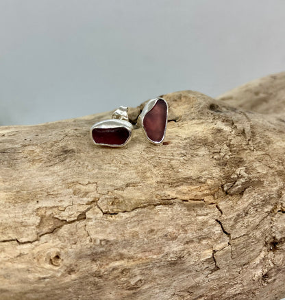 Rare Purple sea glass stud earrings