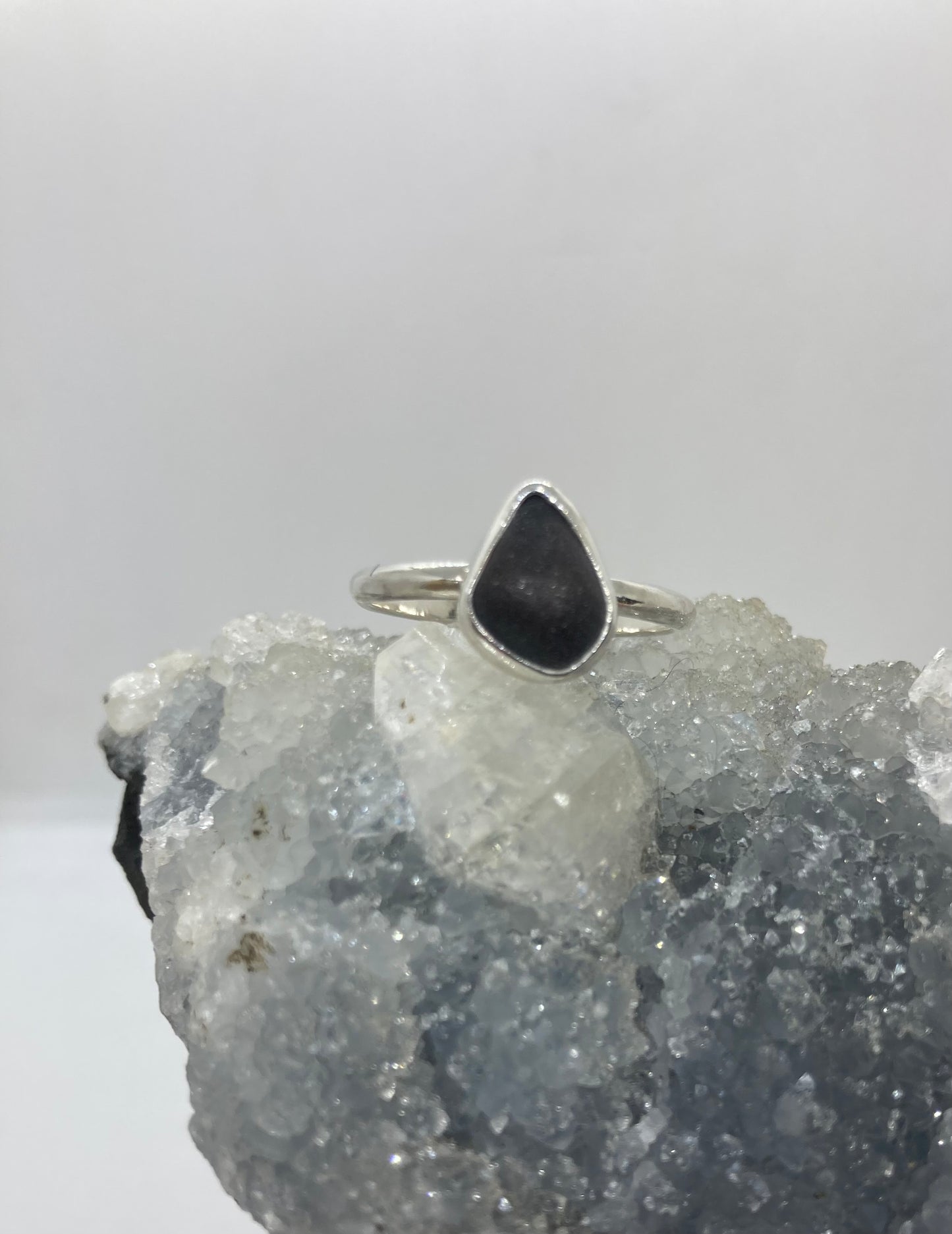 Black Sea glass ring UK size T
