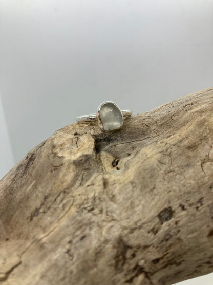 White Sea glass hammered ring UK size Q