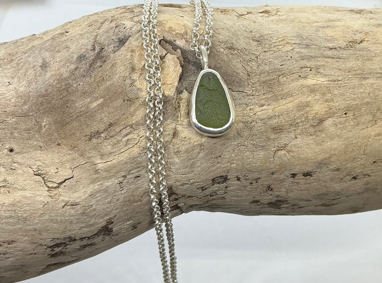 Olive green sea glass pendant