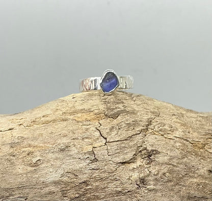 Shades of purple sea glass ring UK size N