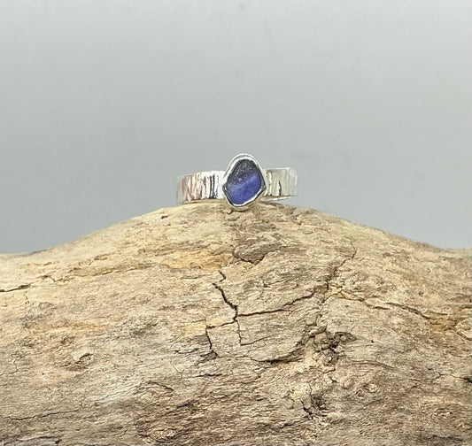 Shades of purple sea glass ring UK size N