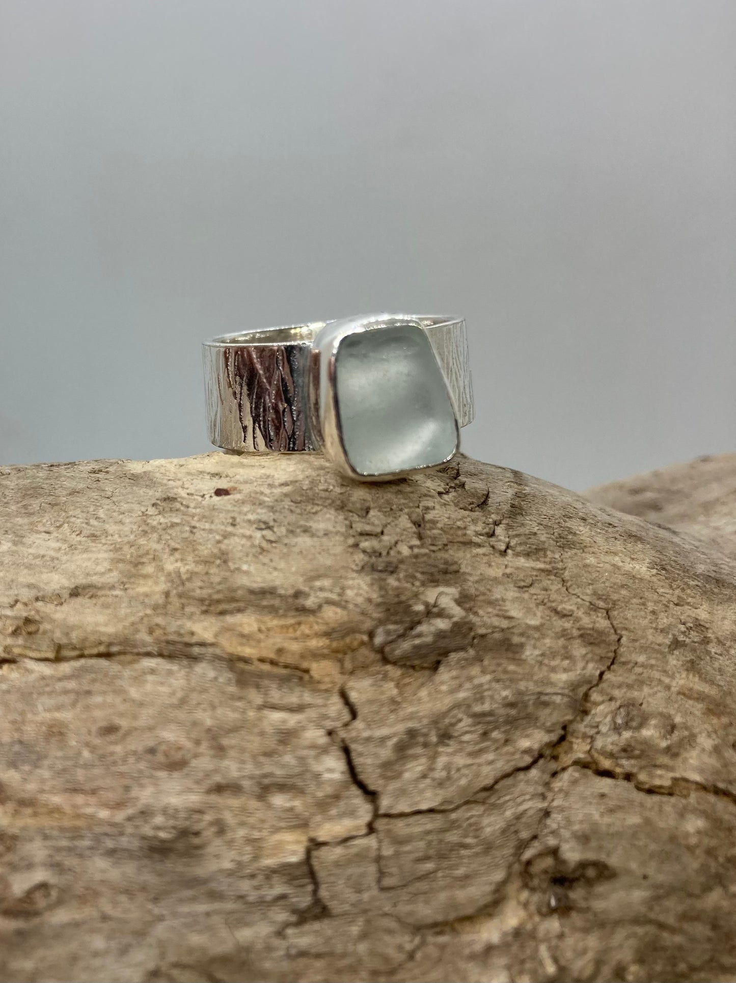 Chunky White Sea glass ring UK size S