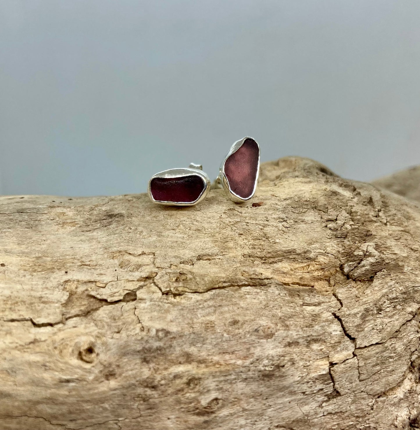 Rare Purple sea glass stud earrings