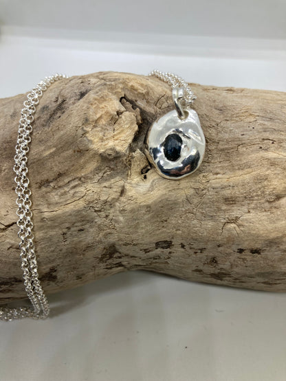 Molten sterling silver sapphire pendant