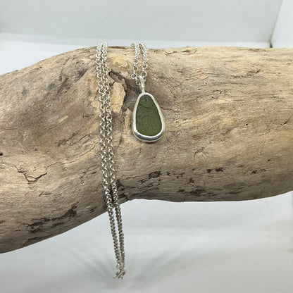 Olive green sea glass pendant