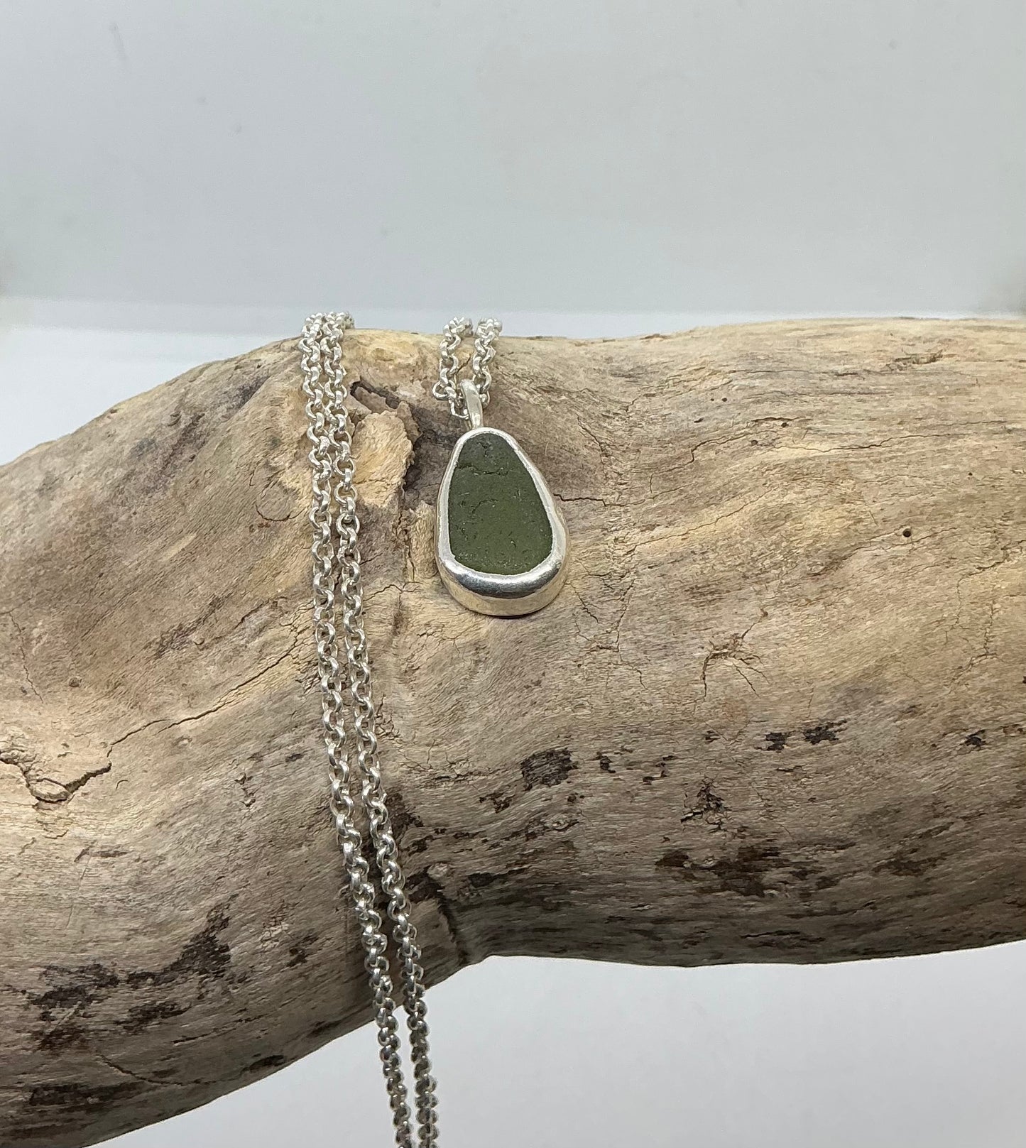 Olive green sea glass pendant