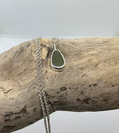Olive green sea glass pendant