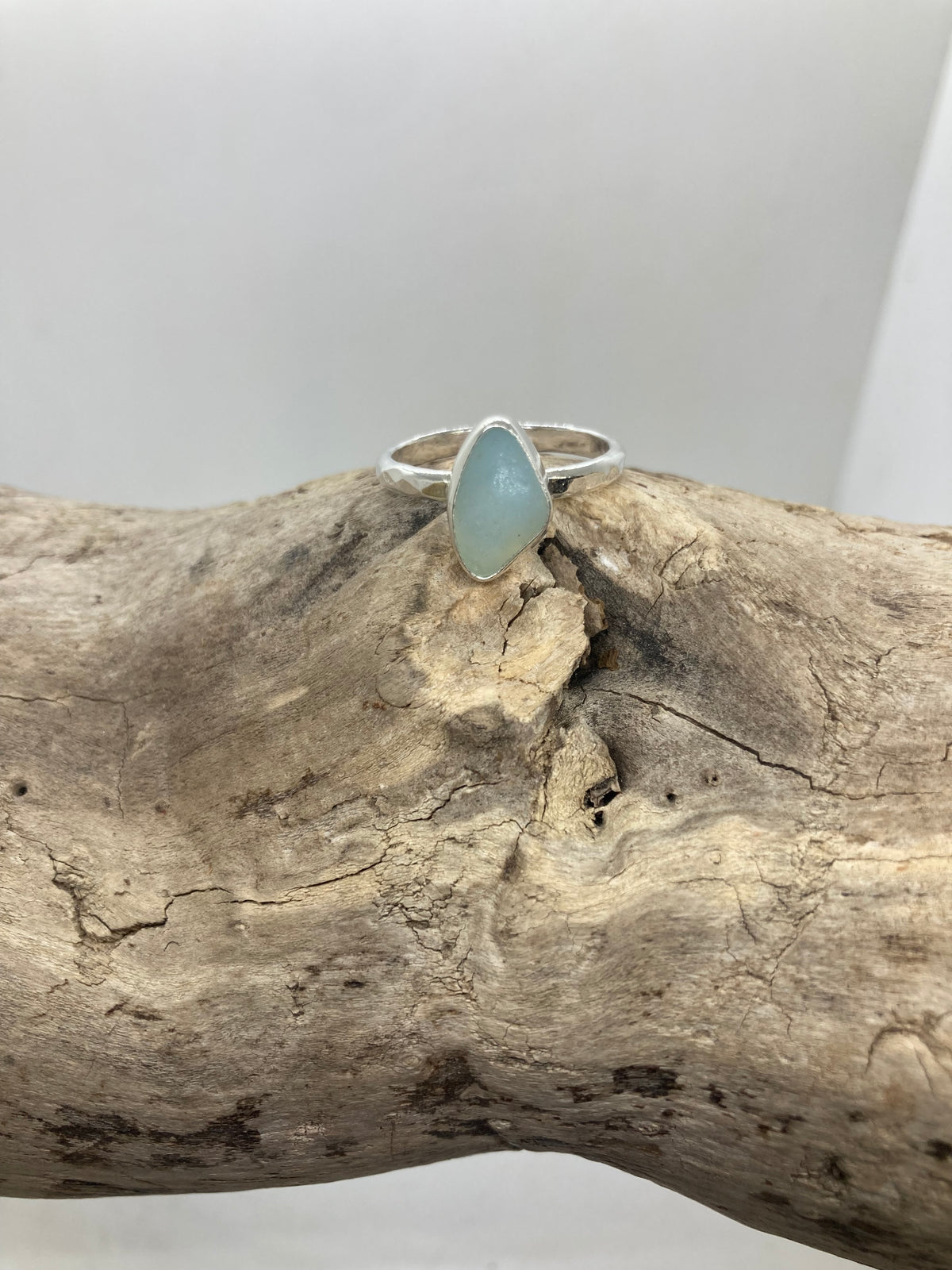 Opalescent Seaham sea glass ring UK size O1/2