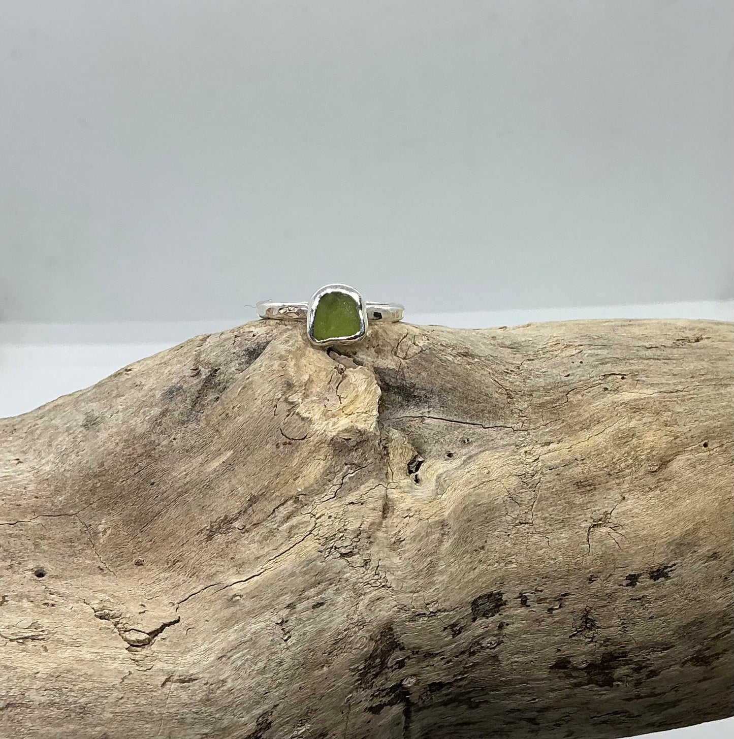 Green Seaham sea glass ring UK size O