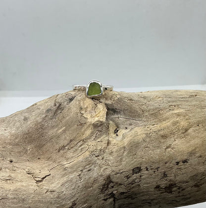 Green Seaham sea glass ring UK size O