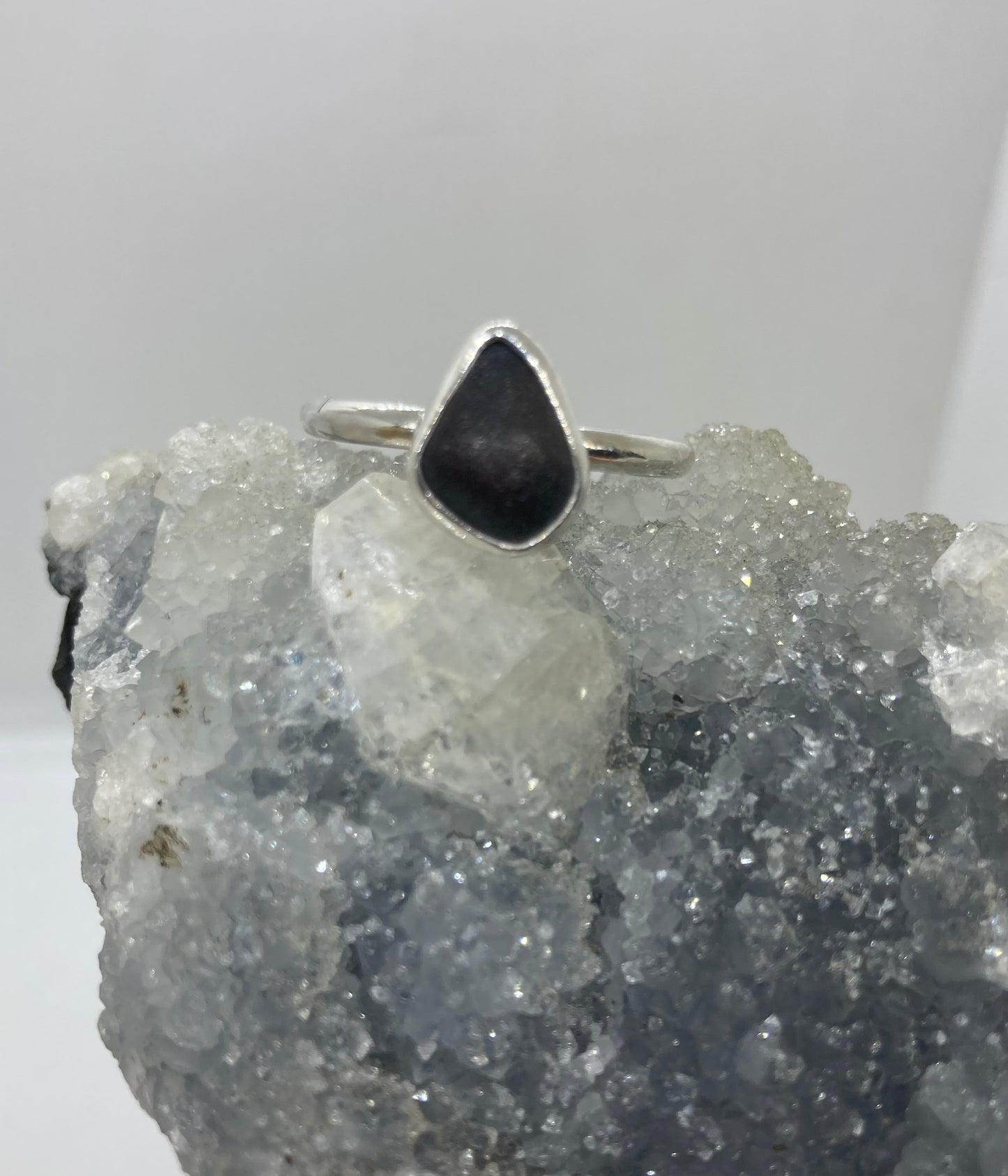 Black Sea glass ring UK size T