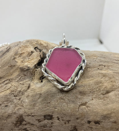 Large rare pink sea glass pendant
