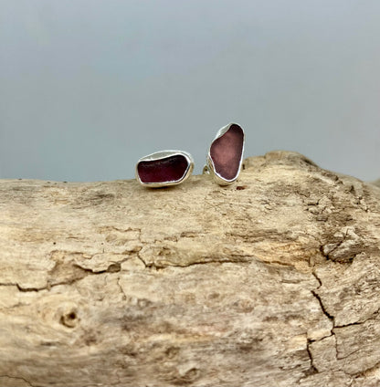 Rare Purple sea glass stud earrings