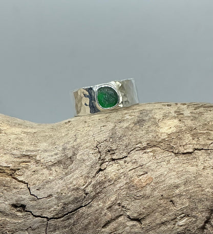 Christmas green sea glass ring UK size T
