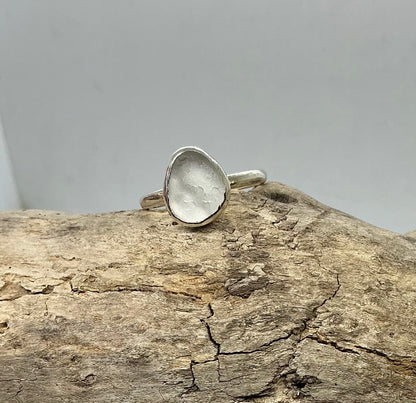 White Seaham sea glass ring UK size S