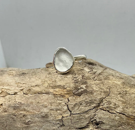 White Seaham sea glass ring UK size S