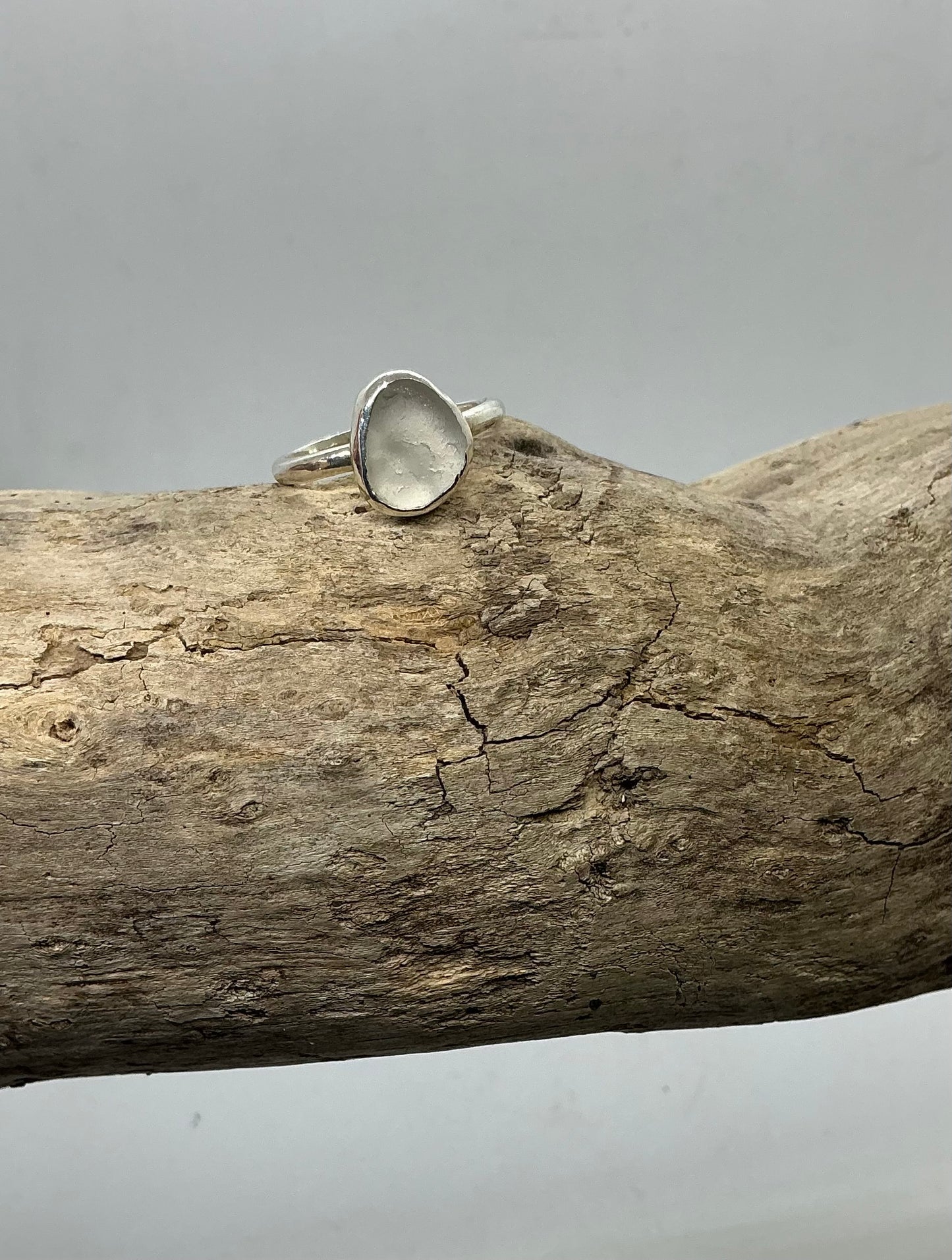White Seaham sea glass ring UK size S