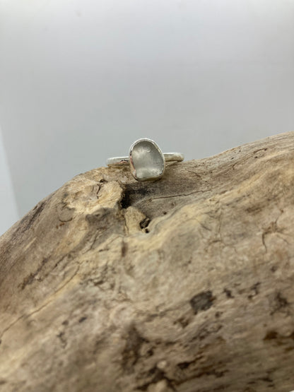 White Sea glass hammered ring UK size Q