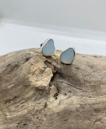 Opalescent Sea glass stud earrings